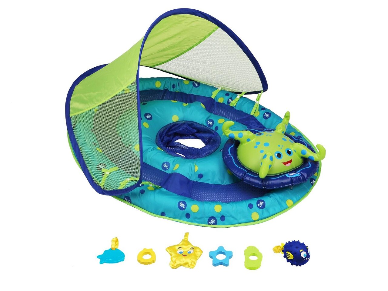 SwimWays 36" Inflatable Blue and Green Octopus Baby Swimming Pool Float with Canopy
